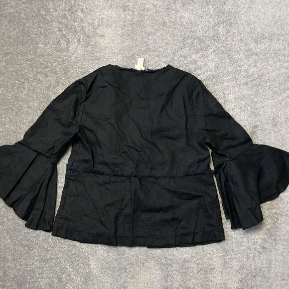 Chico's Shirt Womens Size 0 (Small) Black 100% Linen Cardigan Jacket Neck Clasp - Picture 9 of 9